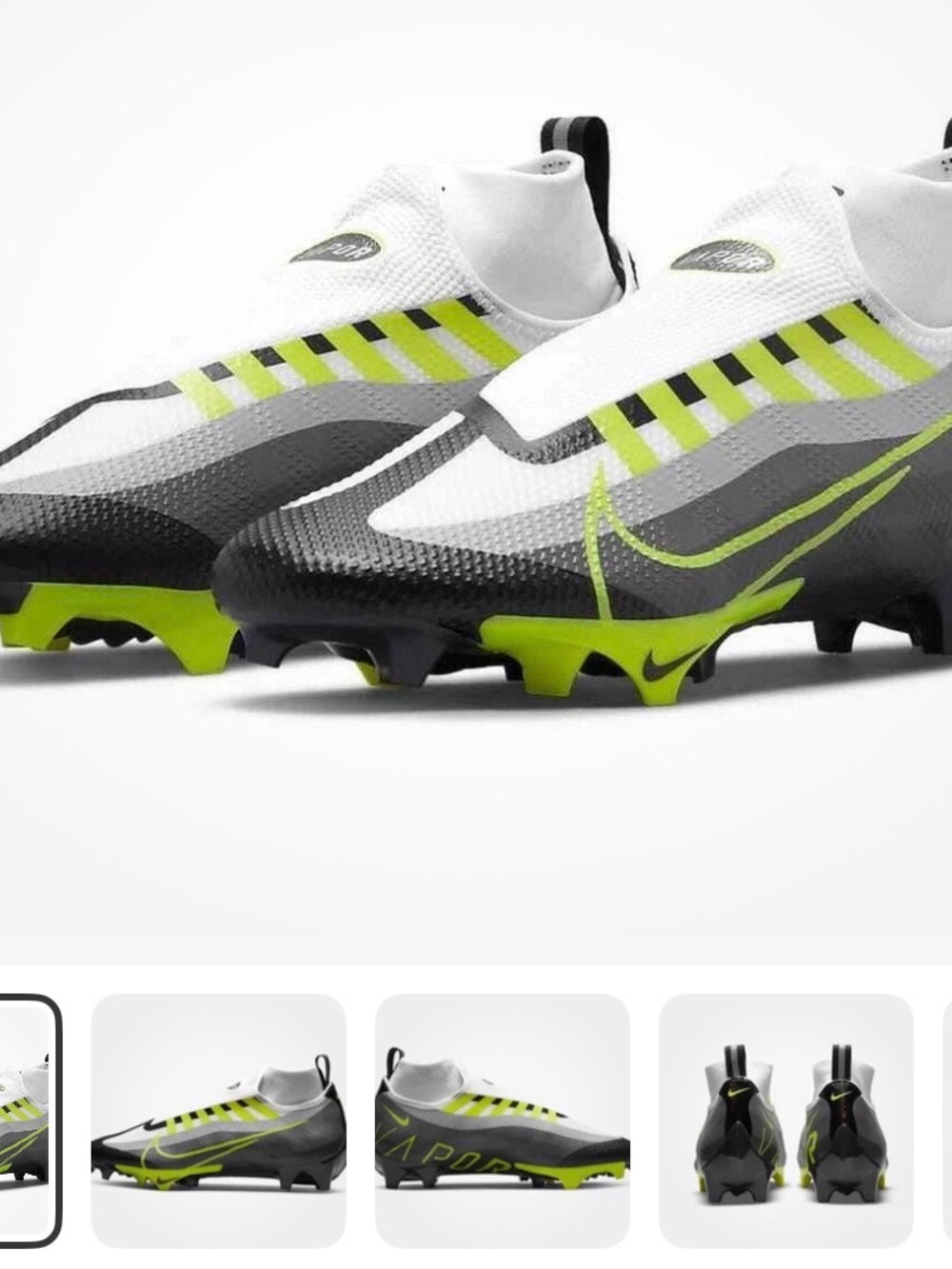 Nike White, Gray & Volt Football Cleats